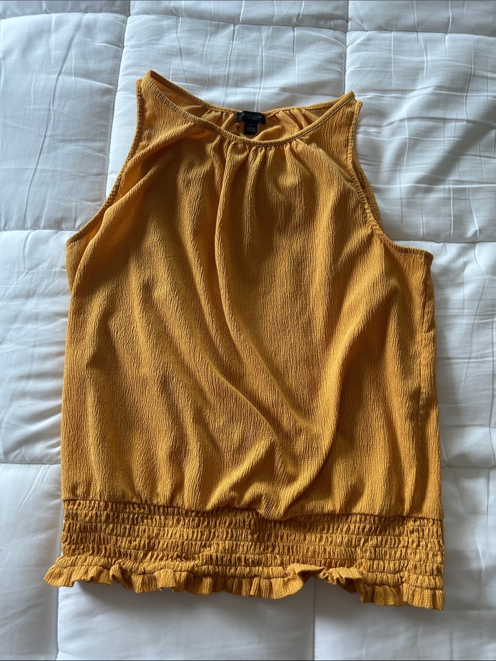 Ann Taylor Mustard Yellow Ruffle-Hem Tank